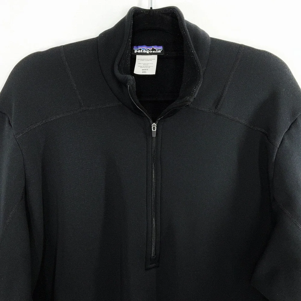 Patagonia Men's XXL Quarter Zip Pullover Fleece Black‎ Stretch Outdoor Hiking